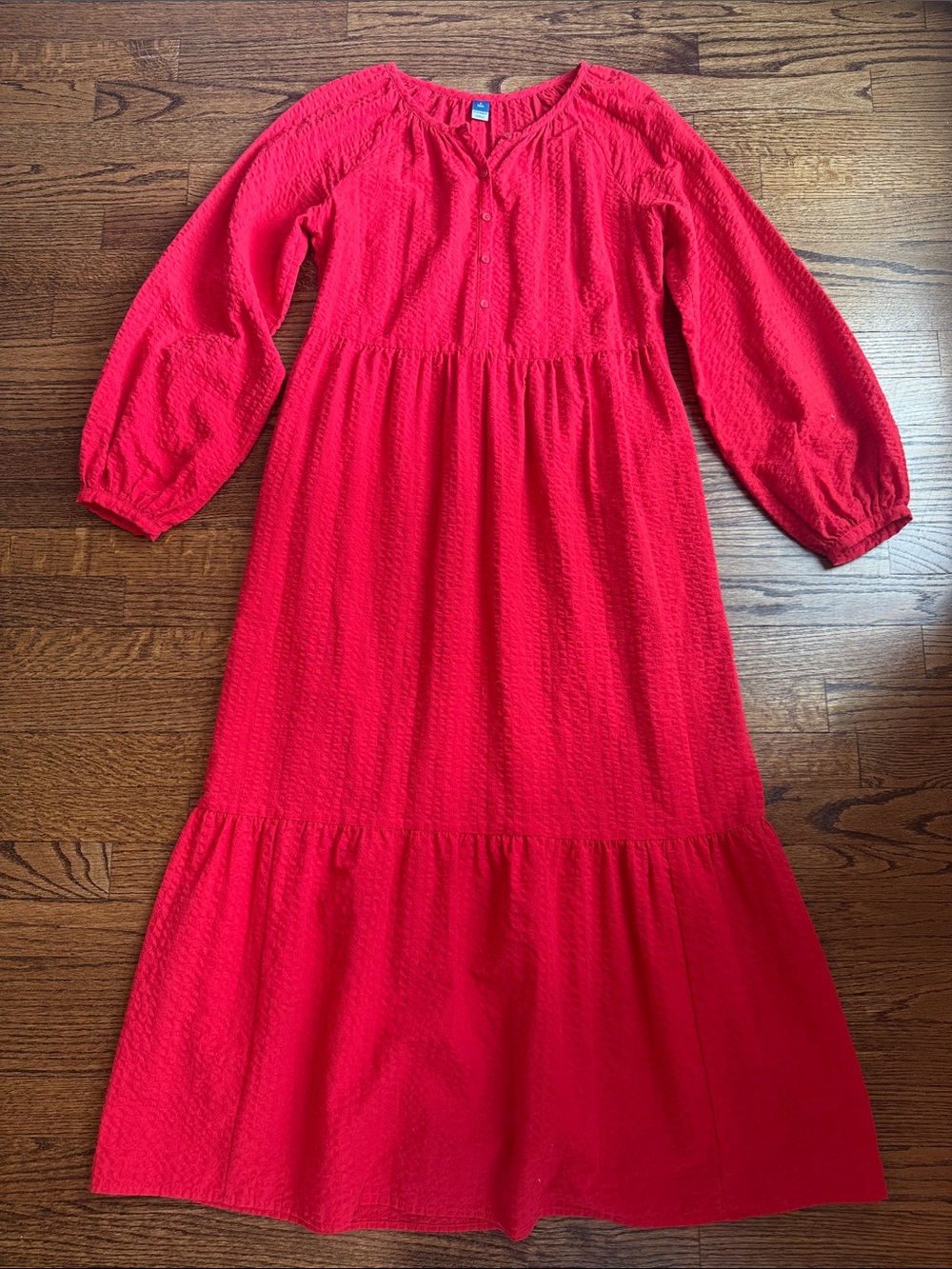 Old Navy Red Long-Sleeve Tiered Midi Dress